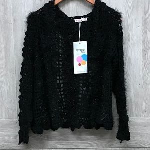 Umgee Crochet Black Glitter Hoodie Sweater BB743